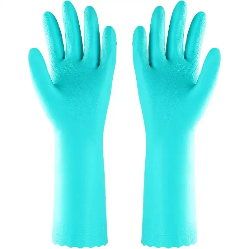 Reusable Dishwashing Cleaning Gloves with Latex free, Cotton lining,Kitchen Gloves 2 Pairs,Purple+blue