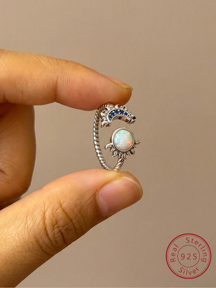 

925 Sterling Silver Fashion Sun Moon Adjustable Ring For Women Party Engagement Anniversary Daily Wear High Quality Fine Jewelry