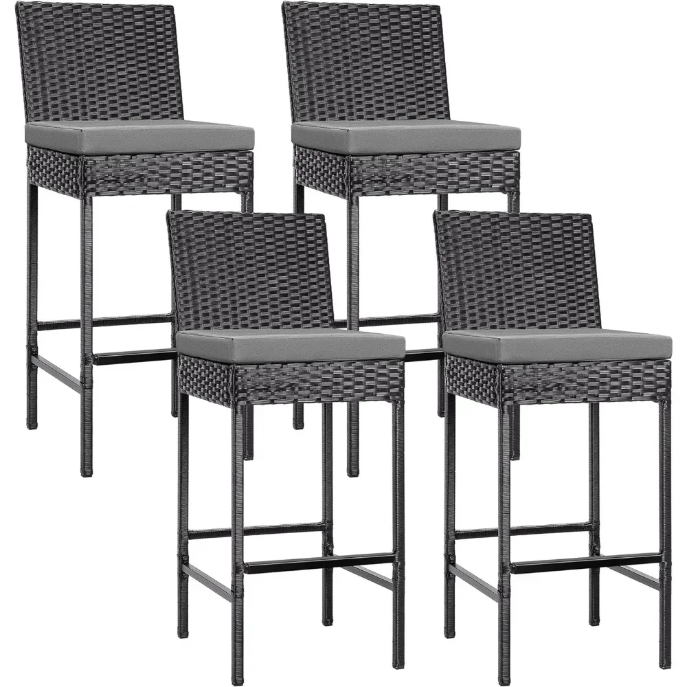 4 Packs Outdoor Wicker Barstool Patio Rattan Furniture with Cushions Black