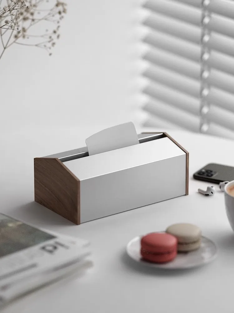 Natural Solid Wood Stainless Steel Home Use Tissue Box Nordic Light Luxury Originality Individuality Unique Metal Tissue Box