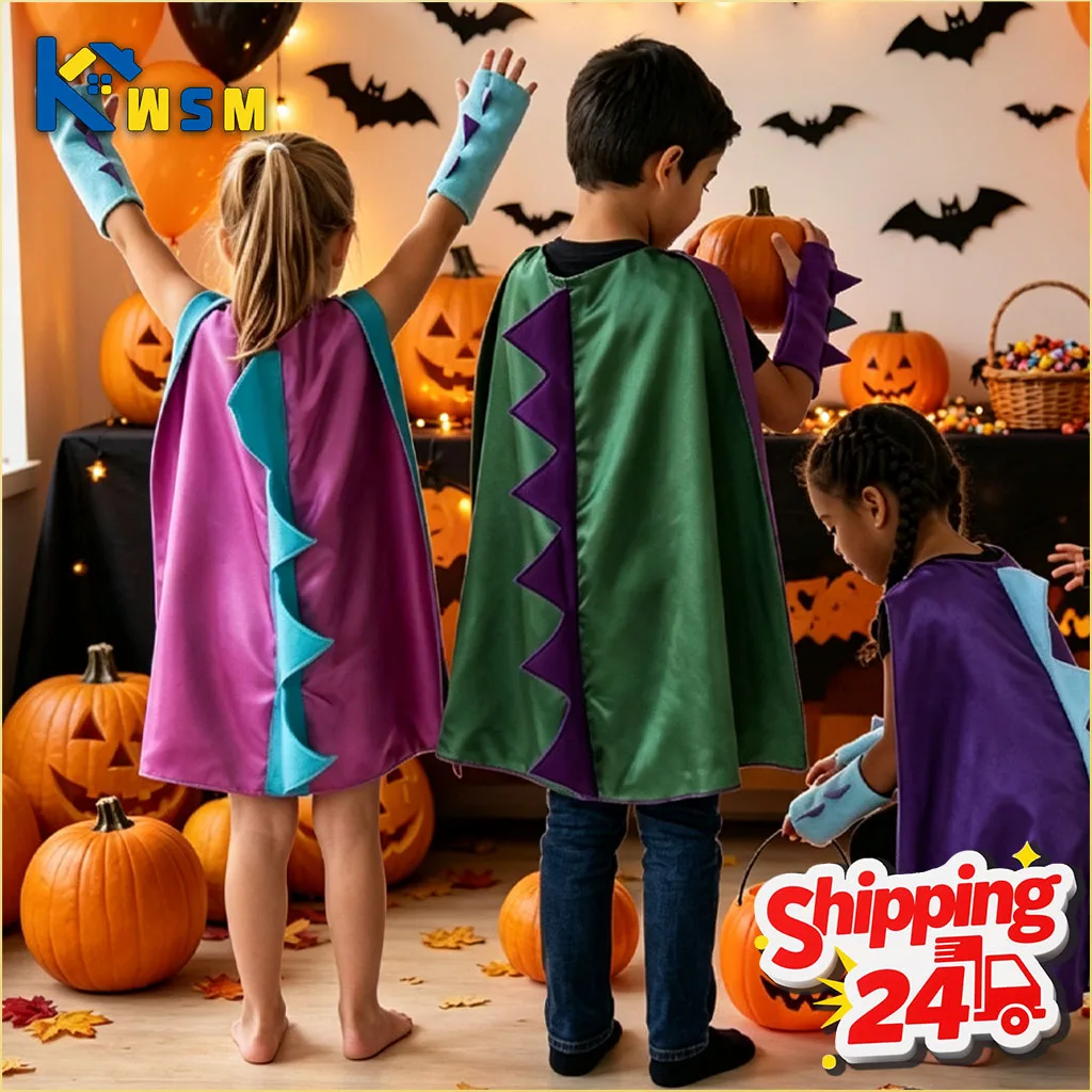 Halloween Poncho Cloak Cape Costume for Kids Adults Party Performance Stage Show Birthday Festival Childrens Day Dress Up Outfit