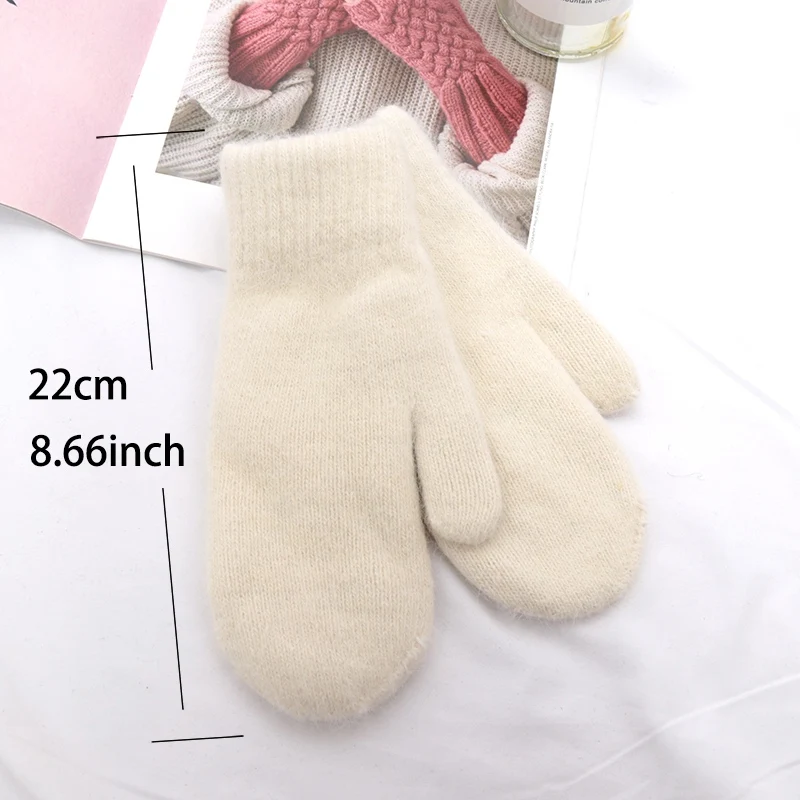 Women Double-layer Gloves Cute Soft Solid Plush Fluffy Winter Keep Warm Gloves Cold Protection Windproof Thickened Mittens