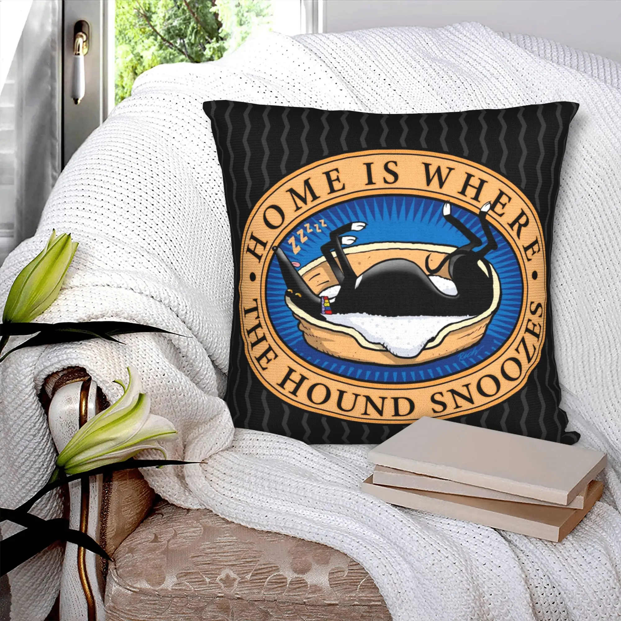 Home is Where the Hound Snoozes Cushion Cover 45x45cm Whippet Greyhound Dog Velvet Luxury Pillow Case Decor Home