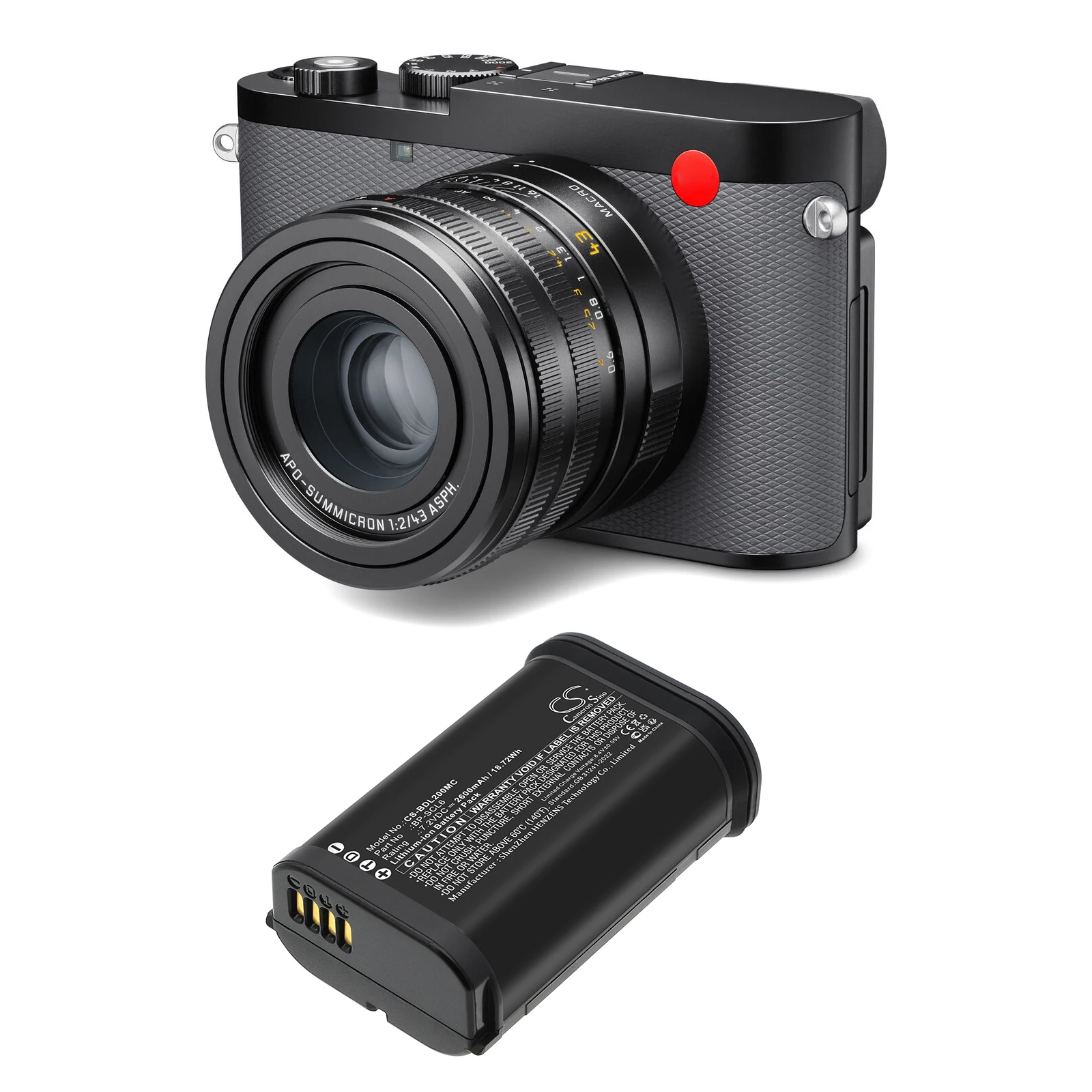 

Cameron Sino 7.2V 2600mAh CS-BDL200MC Camera Battery 19 531,BP-SCL6,LC-SCL6 for Leica Q2, Q3, SL2, SL2S