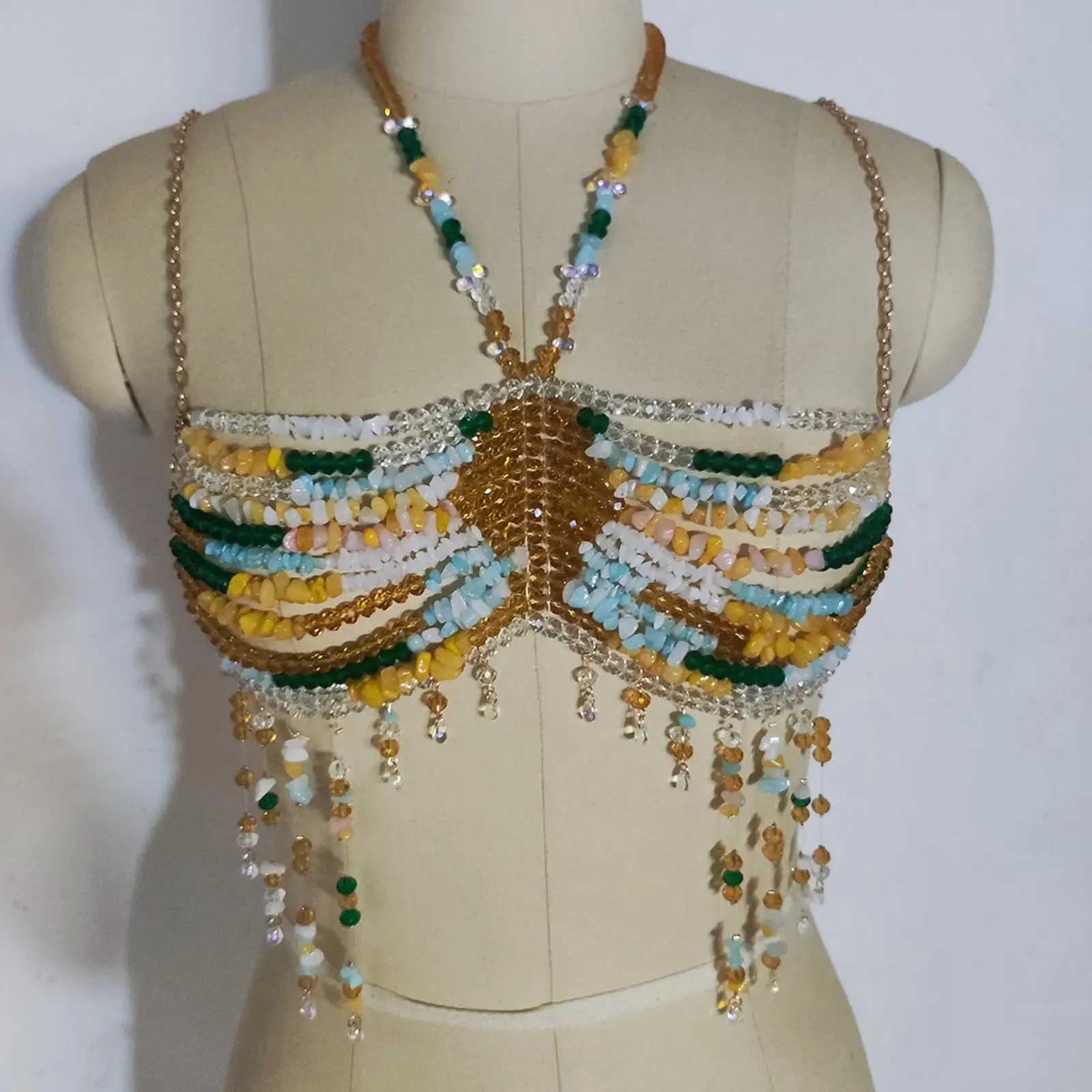 Women Body Chain Bra Colorful Beading Chain Bra Body Jewelry Accessories for Cosplay Themed Party Music Festivals Holidays Rave