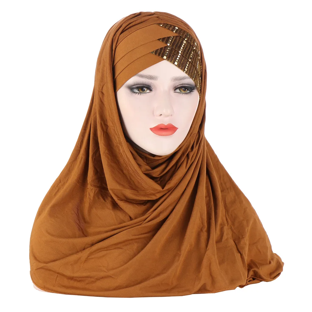 المرأة المسلمة Khimar الترتر ديكور الصليب الجبين وشاح للنساء المسلمات الحجاب رمضان الملابس الإسلامية