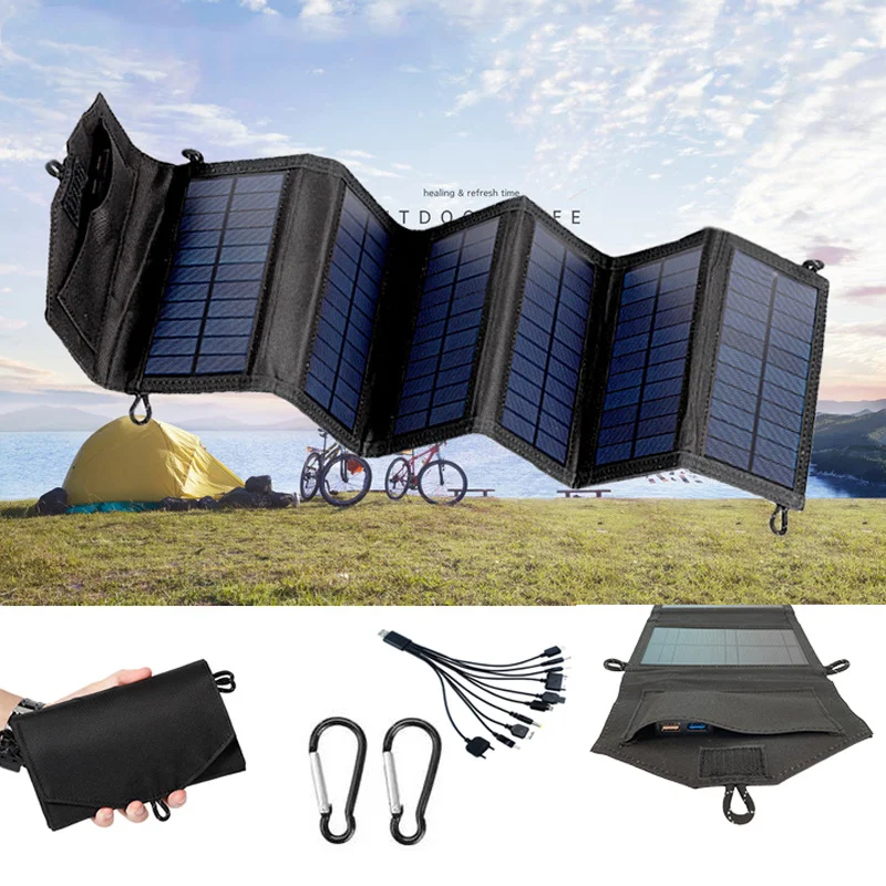 Carregador de painel solar de polissilício portátil USB 5 V DC dobrável para carregamento de telefone Power Bank caminhada acampamento 500 W