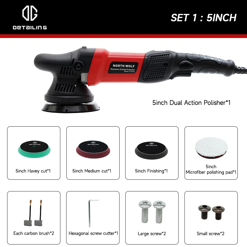 DETAILING 900W Auto Dual Action Polijstmachine 15mm / 21mm Orbitale Polijstmachine 5/6 Inch Pads Kit voor Auto Polijsten Buffing