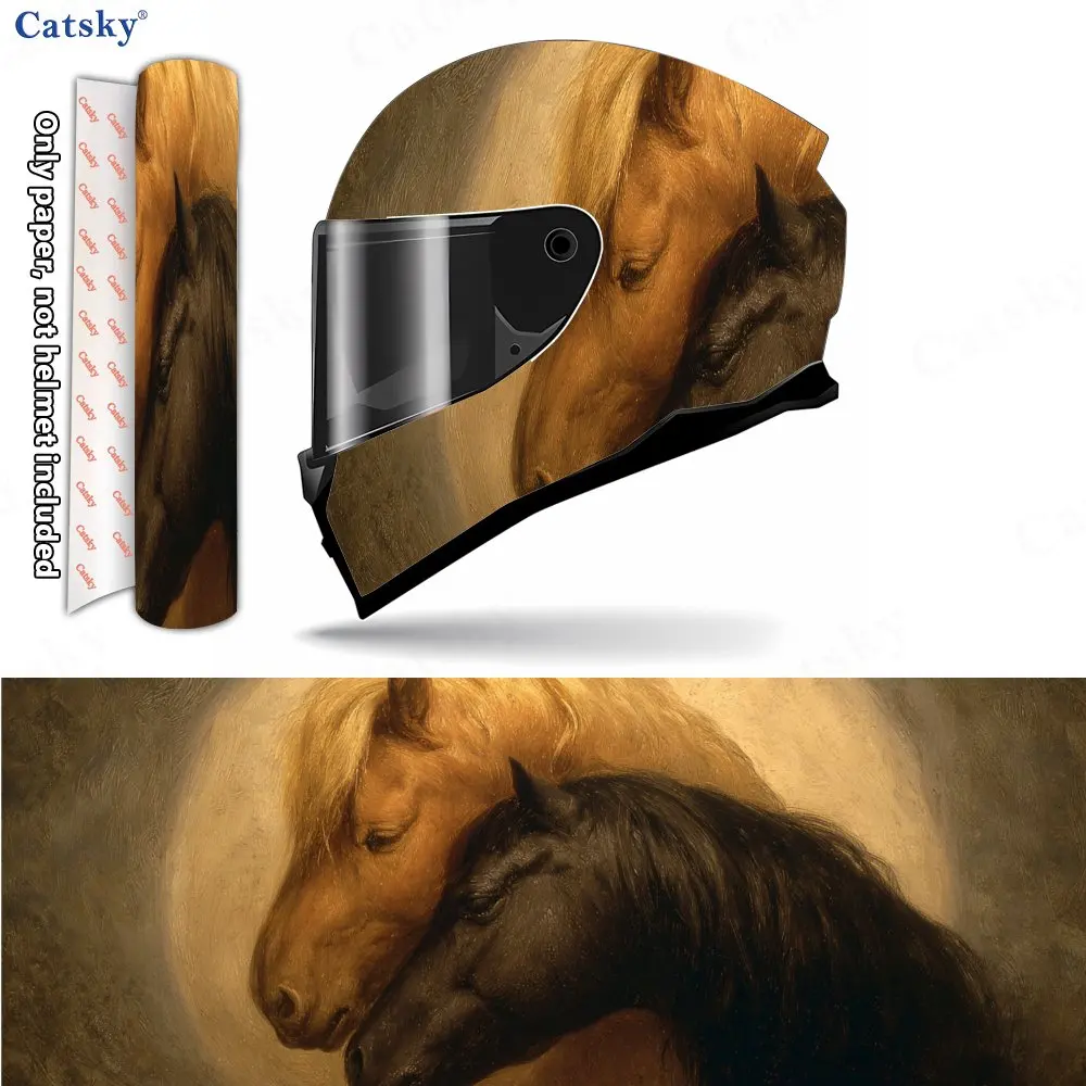 

Realistic Twin Horses Companion Art Helmet Vinyl Wraps, Waterproof Scratch-Resistant Full Face Helmet Decals, Durable PVC Decora