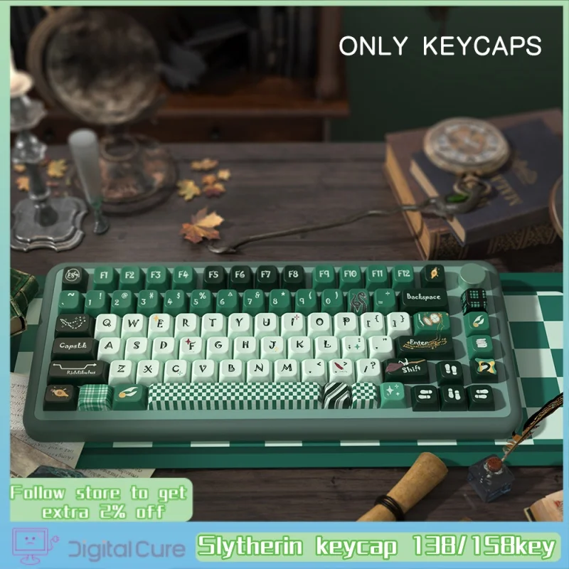 Imagem -01 - Slytherin Keycap para Teclado Mecânico Altamente Personalizado Pbt Personalizado Sublimação Térmica Tampa de Chave Original Mda 138 Chaves slytherin keycap para teclado mecanico altamente personalizado pbt personalizado sublimacao termica tampa de chave original mda 138 chaves 01
