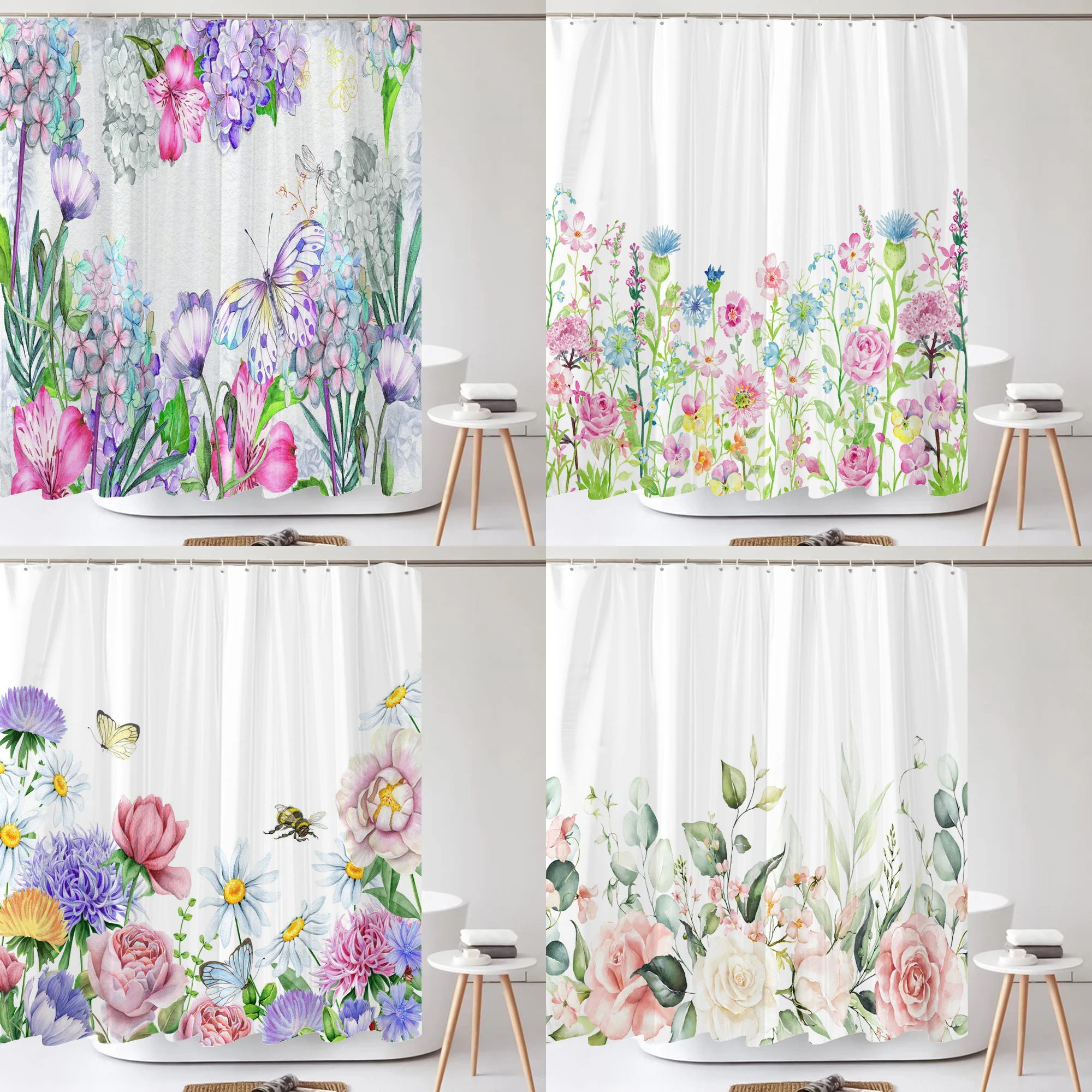 Shower Curtain Nordic style Fresh Plant Flower leaf 3D Printing Shower Curtains Polyester Waterproof Home Decor Curtain 180x180