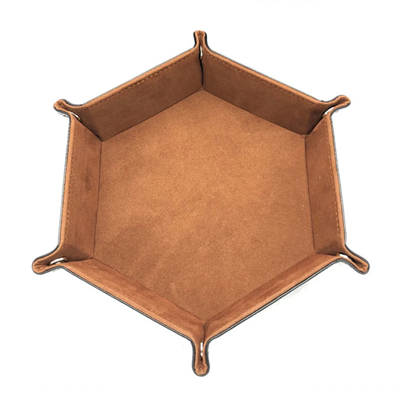 Folding Hexagon Dice Storage Tray PU Leather&Velvet Mat Holder Double Sided Thick Office Supplies Storage Tools