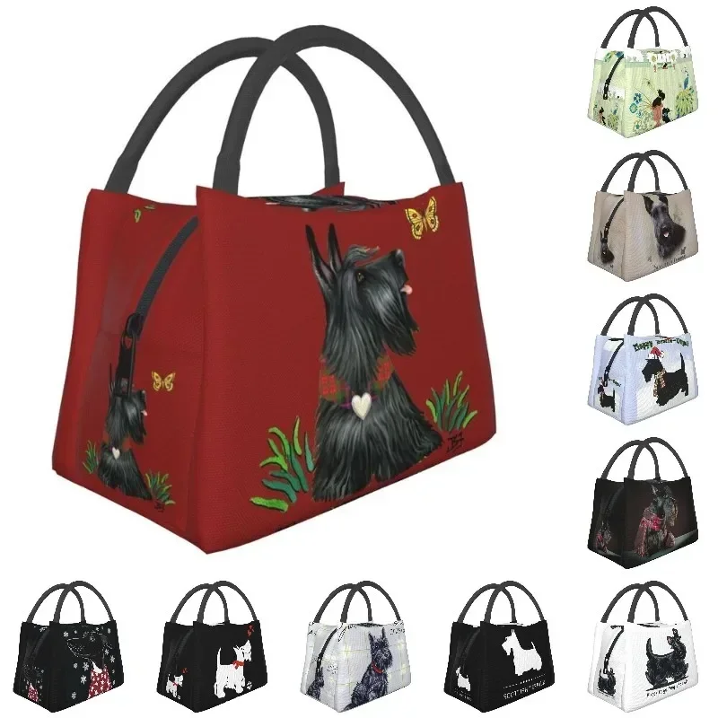 Scottish Terrier Watching A Butterfly Insulated Lunch Bags for Women Scottie Dog Portable Cooler Thermal Food Lunch Box