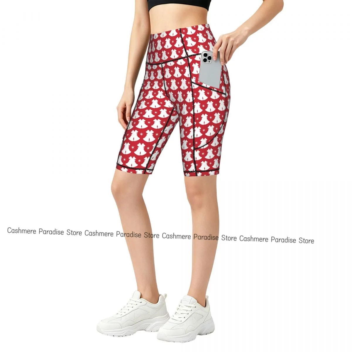 

Double Pocket Sports Shorts Women Elastic Slim Red White Shorts Gym Exercise Running High Waist Yoga Fitness Shorts