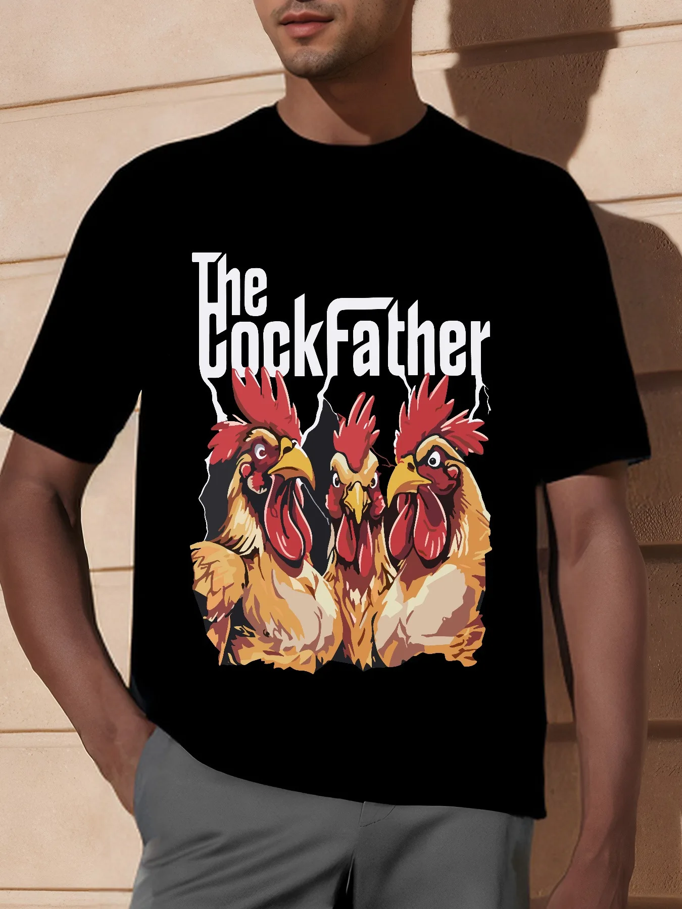 

Men's Summer Short Sleeve T-Shirt with Front Print - Comfortable, Breathable Fabric, Casual Sporty Style- The Cockfather