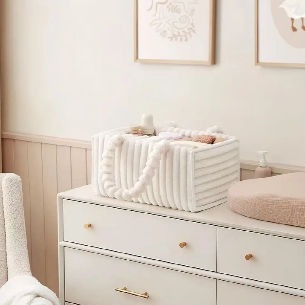 Large Capacity Baby Diaper Organizer Soft Lightweight Nappy Organizer Bag Cream Beige Flannel Mommy Storage Bag Car