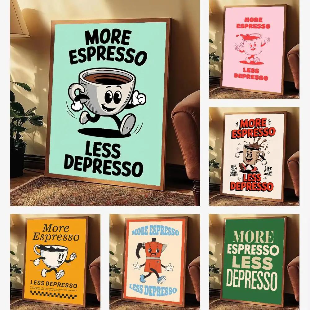 More Espresso Less Depresso Poster Aesthetic Wall Art Print for Living Room Bedroom Study Office Café Home Decor Stylish Gift