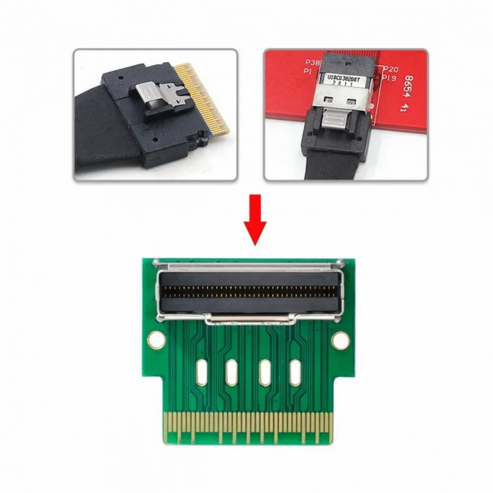Xiwai PCI-E Slimline SAS 4.0 SFF-8654 8i 74pin to SFF-8654 74pin Male to Extender Female Adapter Angled Test Tools