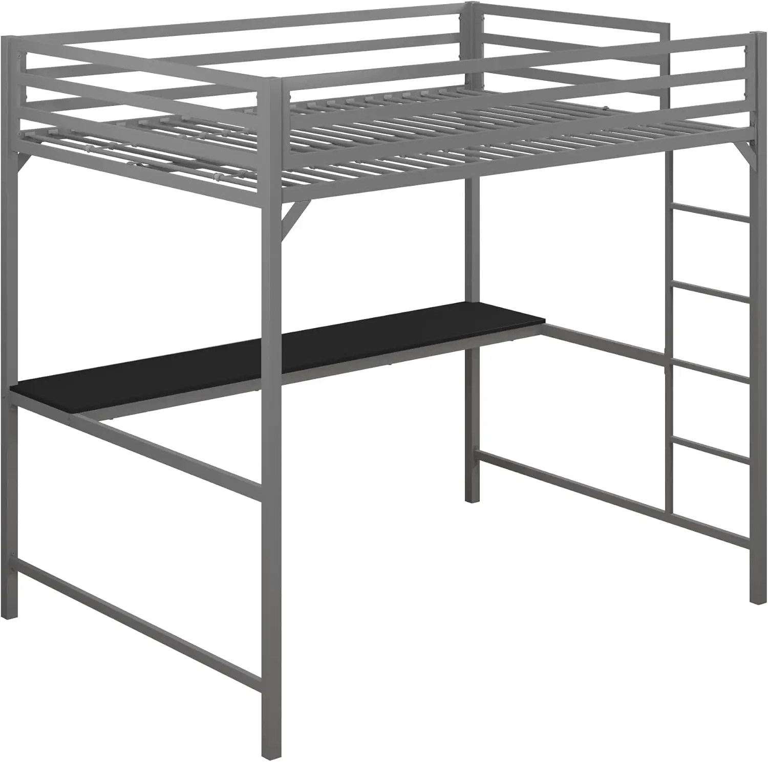 4308429 Miles Full Desk, Silver Metal Loft Bed