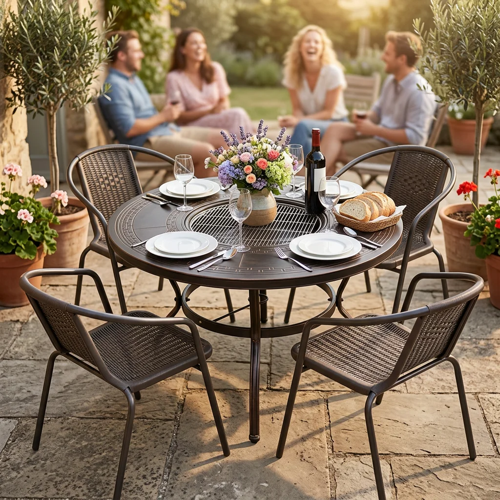 &* Integrated Outdoor Kitchen Dining Set Aluminum BBQ Table | Commercial Grade Al Fresco Dining Solution For Hotel & Club