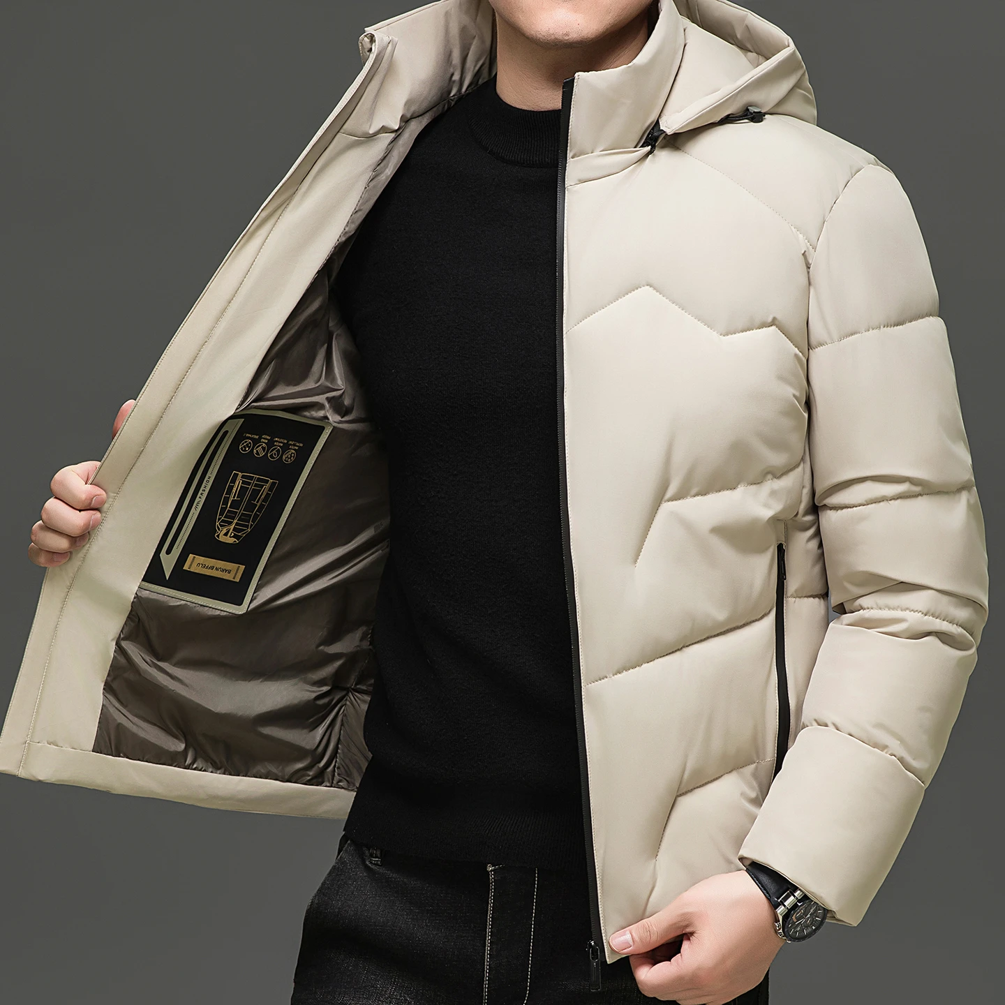 Winter Men's Hooded Casual Padding Thick Warm Jacket Men Business Casual Puffer Jackets Cold Coats Parkas
