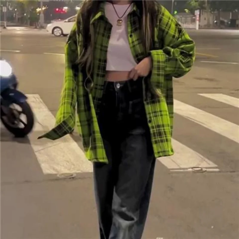 XEJ Plaid Shirt Oversize Shirts Fashion Women Blouses 2023 Casual Youth Woman Clothes Harajuku Tunic Women\'s Clothing Spring