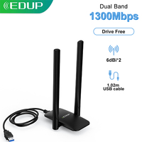 EDUP 1300Mbps USB WiFi Adapter 2.4G&5.8G Wireless Network Card with USB Cable 2*6dBi Antenna Drive Free Lan Ethernet USB Adapter