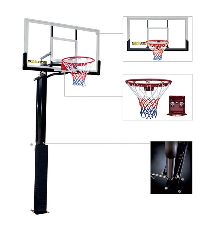 Professional Adjustable Basketball System with Tempered Glass Backboard and PE In-Ground Basketball Hooppromote sales