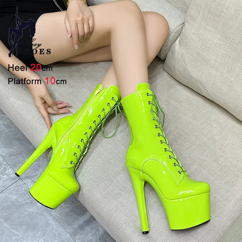 

2025 New 8Inchs Ankle boots for Women Heels Platform Lace Up Pole Dance Stripper Shoes Short Boot Spring Autumn Large Size 44