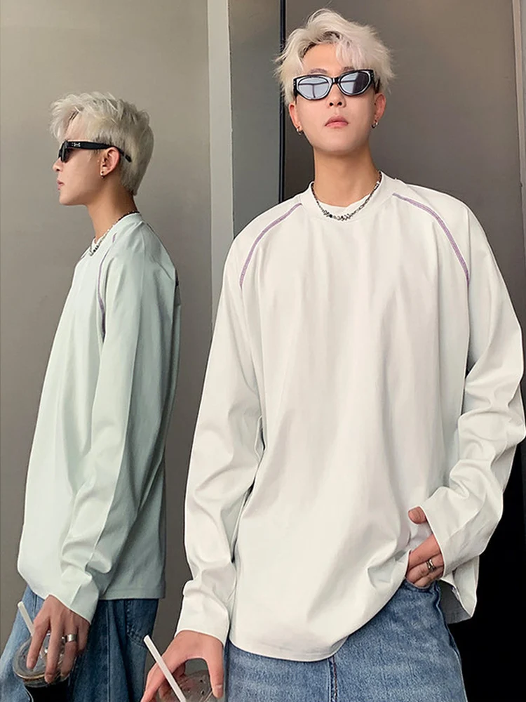 루즈 아이스 실크 롱 슬리브 사이클링 의류 야외 스포츠 티셔츠 통기성 자외선 차단 스탠드 핏 라운드 넥 티