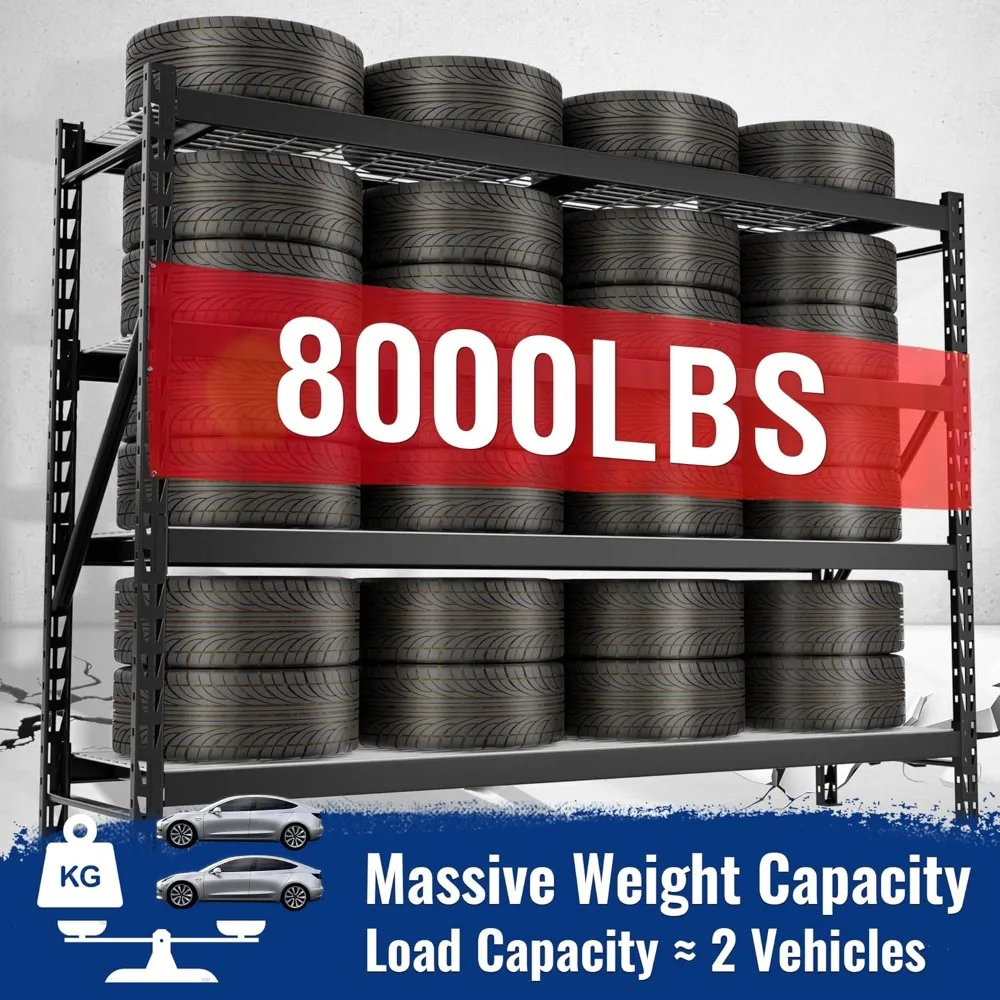 

8000LBS 4 - Tier Heavy - Duty Metal Shelving – 77" Extra - Wide, Adjustable Garage Storage Racks