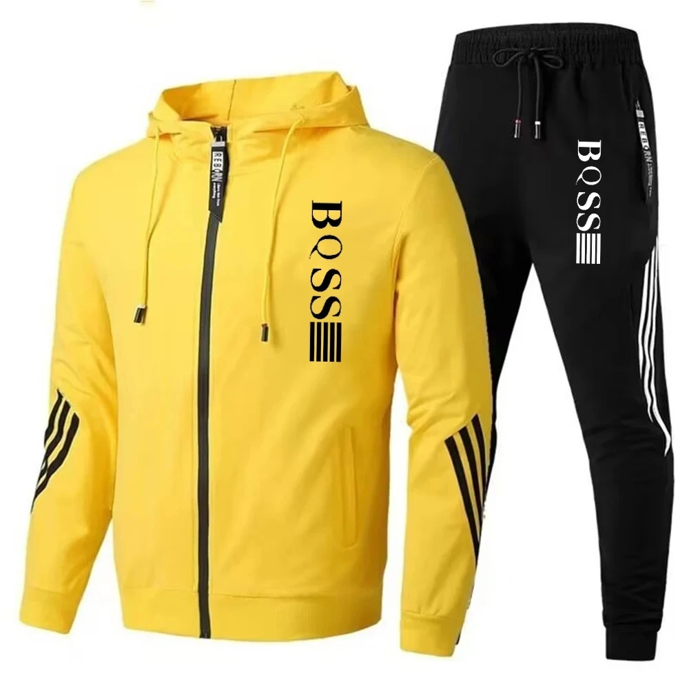 2024 Men\'s Hoodies+Pants Sets Triple Slant Hoodie Jacket Sport Zipper Tracksuits Sports Jogging Male Fitness Clothing Two Piece