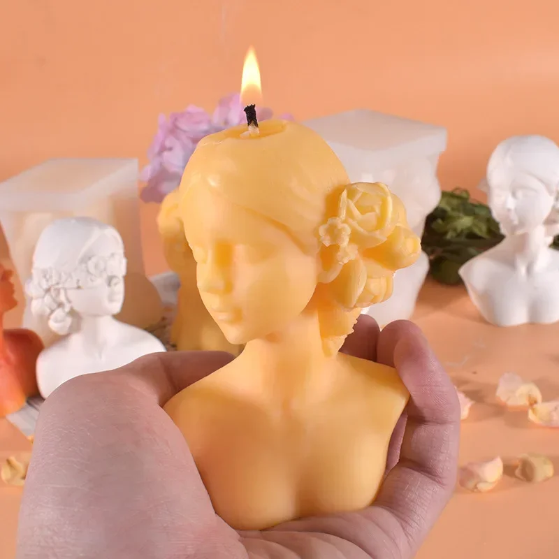 New Closed Eye Blindfold Girl Silicone Candle Mold 3d Cute Rose Girl Aromatherapy Plaster Soap Crafts Resin Mold Home Decor Gift