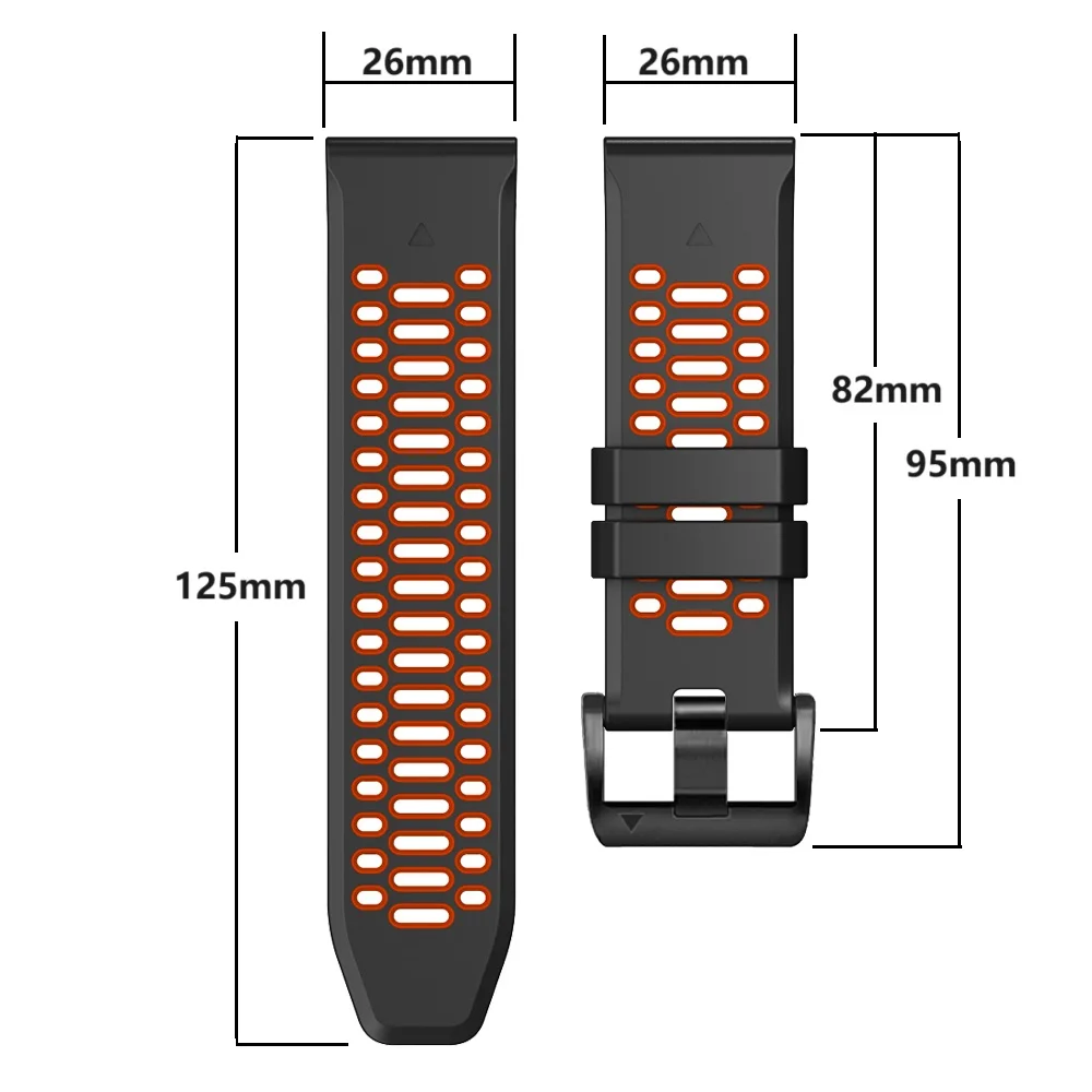 Correia de Silicone Respirável de Dois Tons para Garmin Fenix, Pulseira de Relógio, Ajuste Rápido, Esporte, 7X, 7 Pro, 6X, 6, 5, 5X Plus, Epix 2,