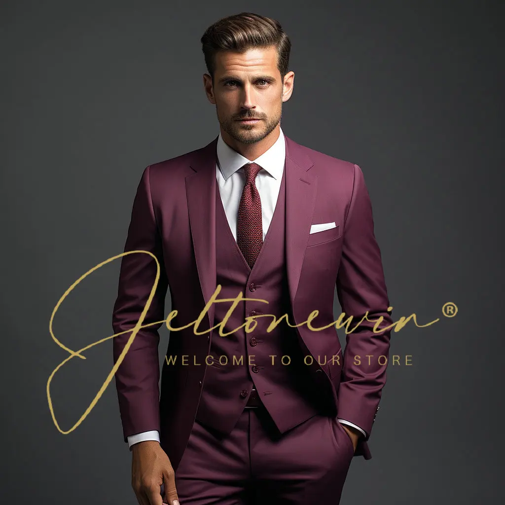 

Men's Suit Wedding Tuxedo 3-Piece Set Jacket Pants Vest Groom Formal Fashion Blazer Set for Male Trajes De Hombre