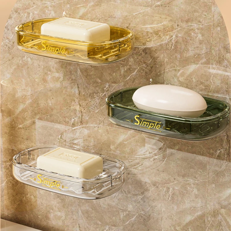 Light Luxury Double Layer Drain Soap Dish Wall Mounted Bathroom Soap Rack Punch-Free Draining Holder Kitchen Sponge Storage Box