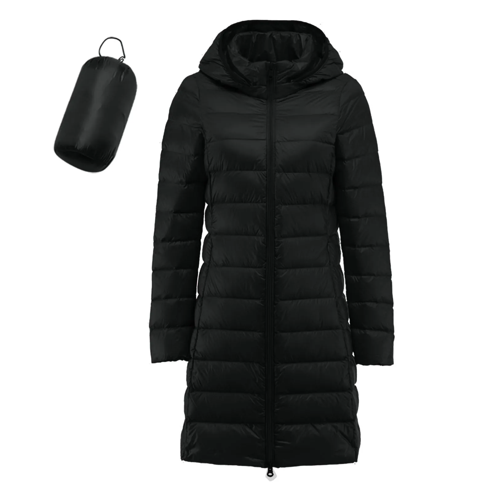 Women's Hooded Warm White Duck Down Coat Winter Puffy Windproof Outddor Jackets Solid Color Hood Removable Woman Overcoat