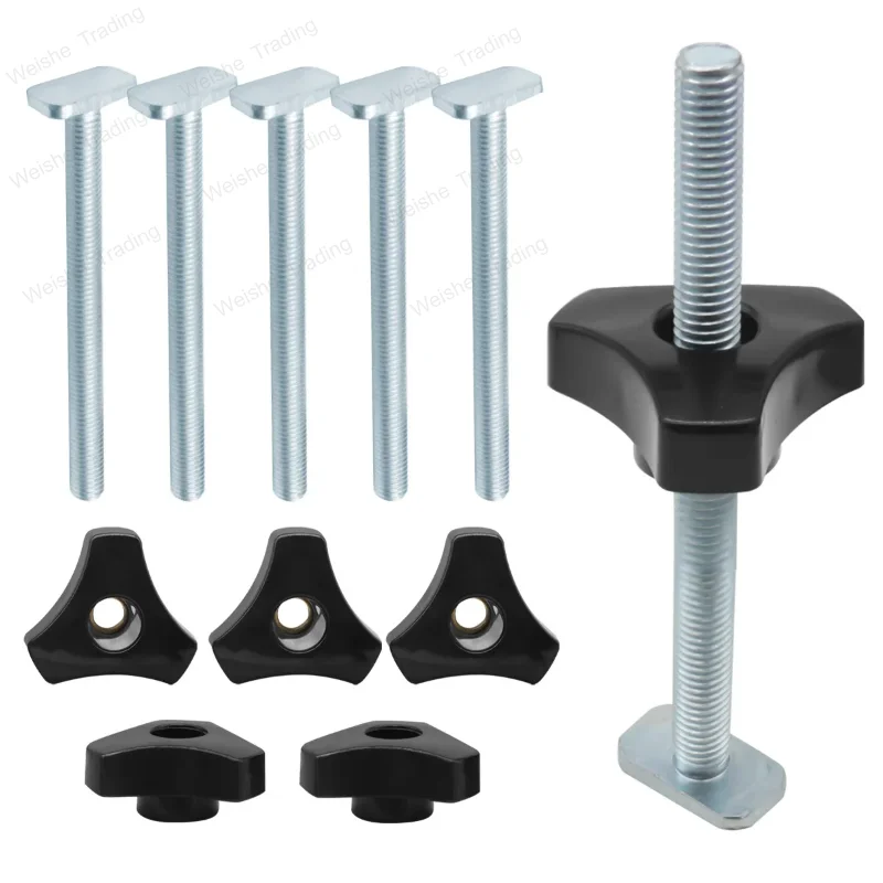 

5 Pack T Bolt Knob Kit T Screw and Plastic Knob Nut, Jig Screw Fixture for Workbench T-Slot, Use with 1/4" and Universal T-Track