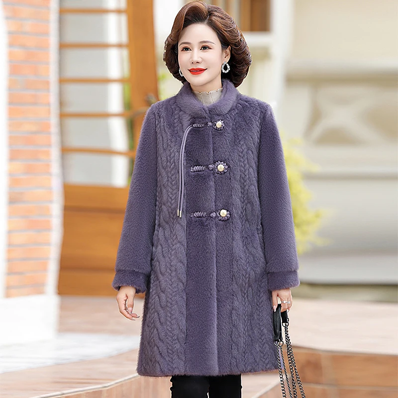 

Mama Autumn Winter Mink Velvet Coats Women's New Noble Mid-length Fur Outwear Long-sleeved Thick Warm Elegant Luxury Fur Jackets