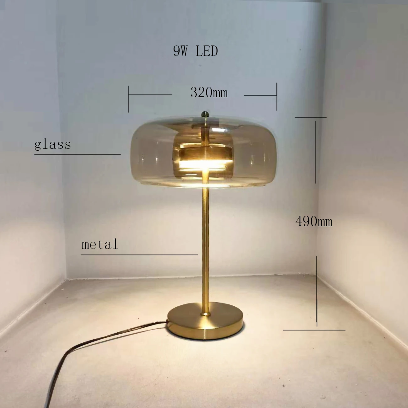 Lampe de table Led en verre, base en métal doré, éclairage domestique moderne