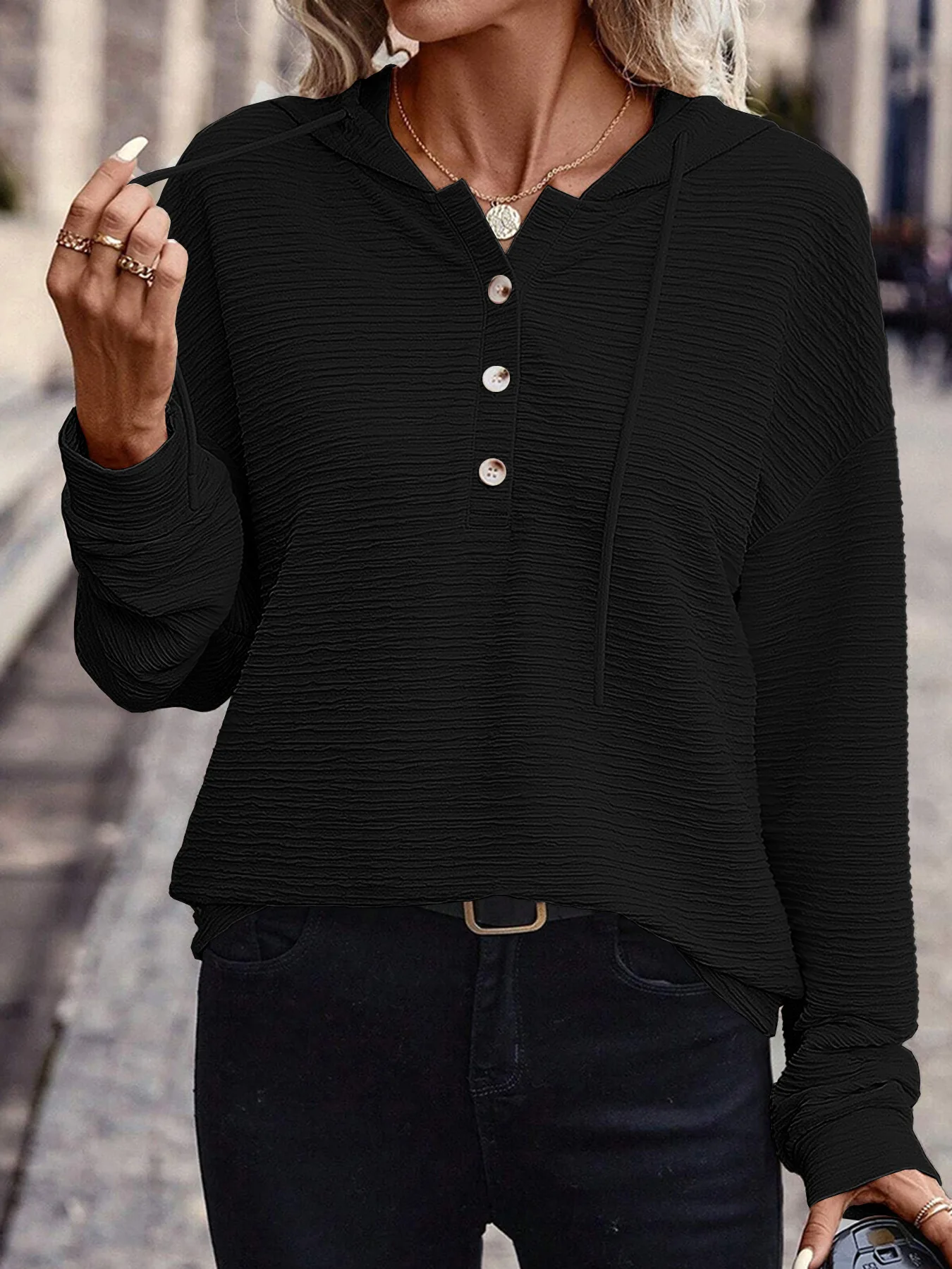 New Spring Women's Hoodie Shoulders Horizontal Stripes Long-sleeved Top Simple Casual Basic Versatile Autumn Pullover Sweatshirt