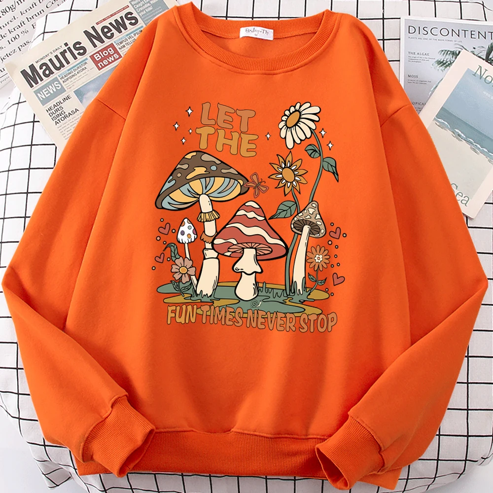 Fun Times Never Stop-Sudadera con estampado de girasoles y setas para mujer, ropa de calle informal para correr, jersey de lana con cuello redondo