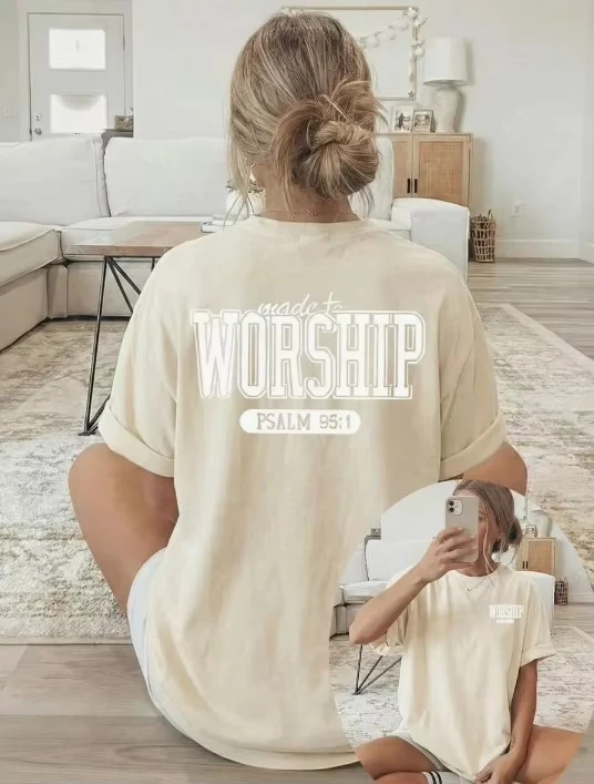 2026 Fashion New Arrival Womens Worship T Shirt Psalm 95 1 Verse Print Round Neck Short Sleeve Machine Washable Casual Church Top S To 7XL Basic Top T Shirt