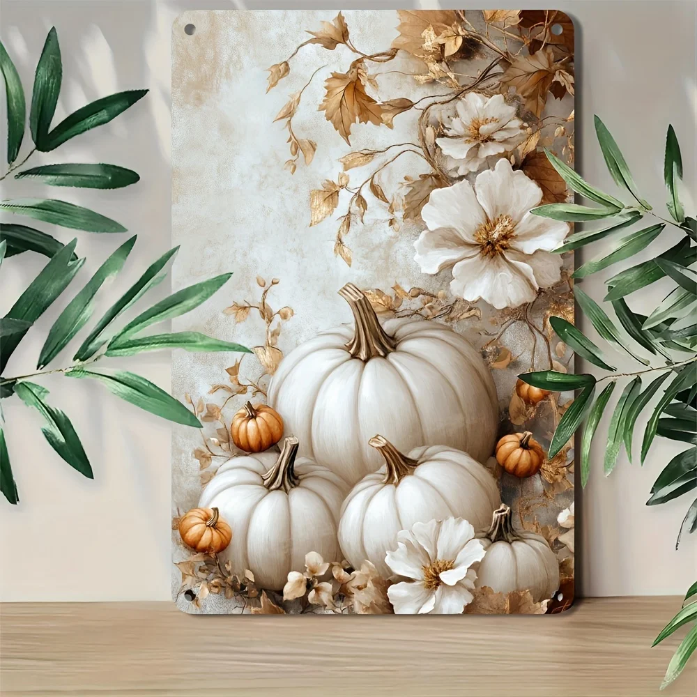 1PC Charmant Pompoen Bloemen Metalen Bord voor Thanksgiving Herfst Decor Perfect voor Thuis Bar Decor Gemakkelijk op te hangen Weerbestendig