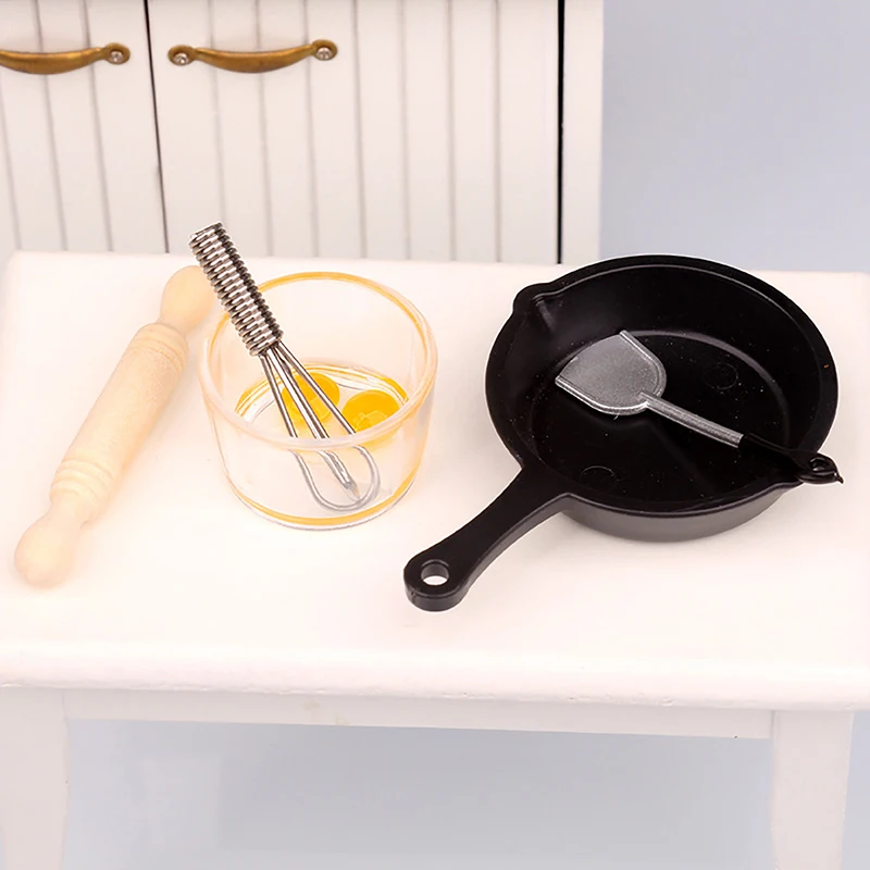 5Pcs/Set 1:12 Dollhouse Miniature Kitchenware Pan Rolling Pin Spatula Egg Beater Bowl Model Kitchen Utensils Decor Toy. - view 4