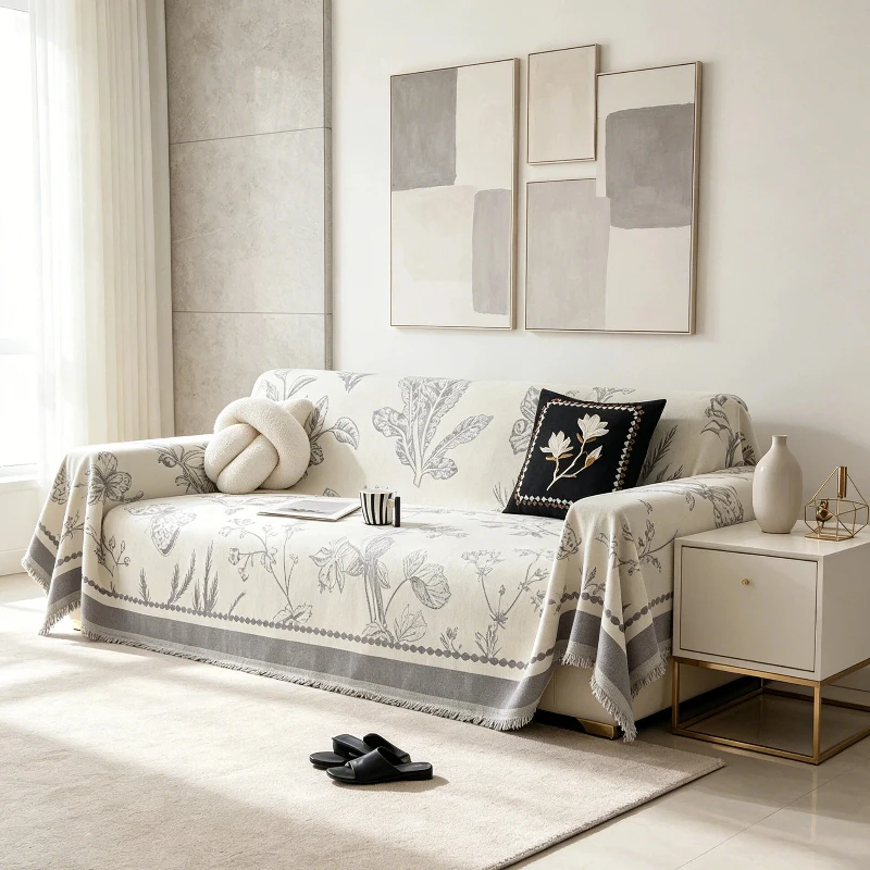 Chenille Sofa Towel Non‑Slip Sofa Protector Thick Breathable Couch Cover Four Seasons Universal for Living Room Home Decor