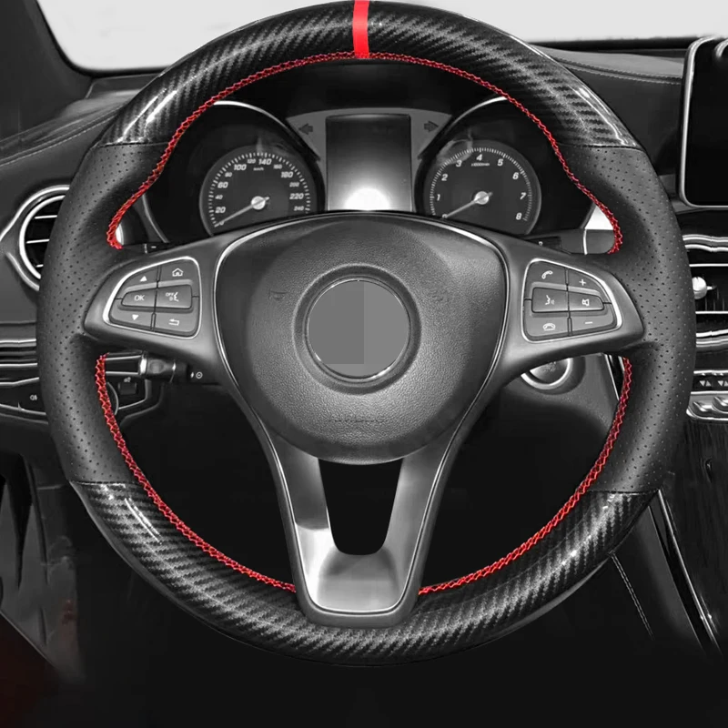 DIY Black Genuine Leather carbon fiber Car Steering Wheel Cover For Mercedes-Benz Vito III ( W447 ) 2015-2020 Braid