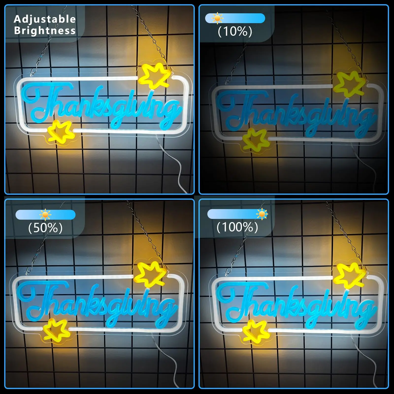 Thanksgiving LED Neon Sign for Wall Decor Happy Festival Celebration USB Dimmable Switch for Autumn Party Harvest Blessed