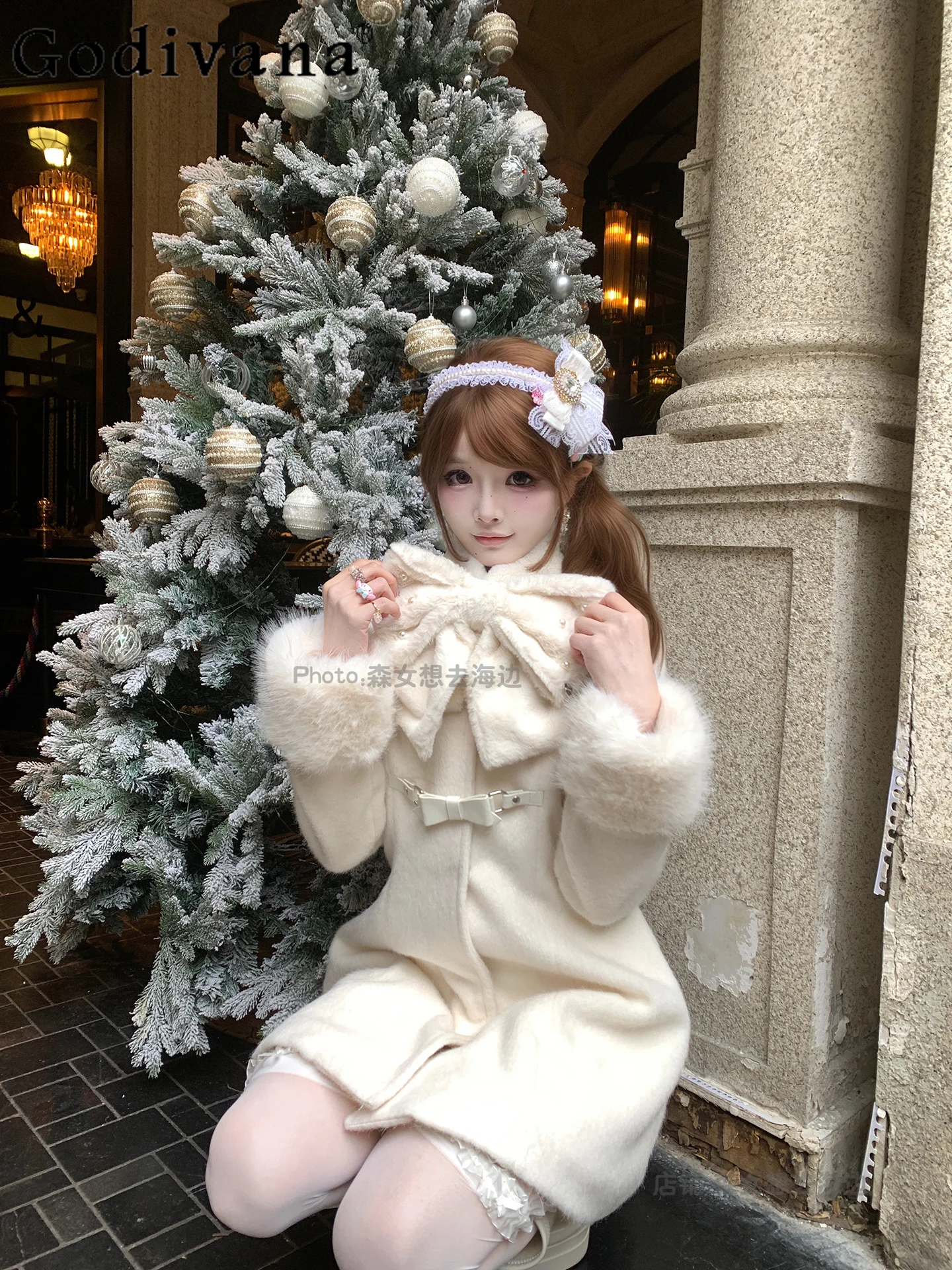 

Japanese Original Sweet Cute Girl Doll Feel Wool Coat Winter Thickened Warm Versatile White Lolita Jacket