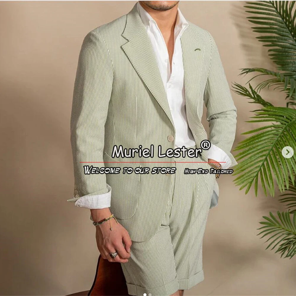 

Elegant Summer Stripes Suit Men For Beach Single Breasted Jacket Pants 2 Pieces Business Formal Party Wedding Groom Tuxedos 2024